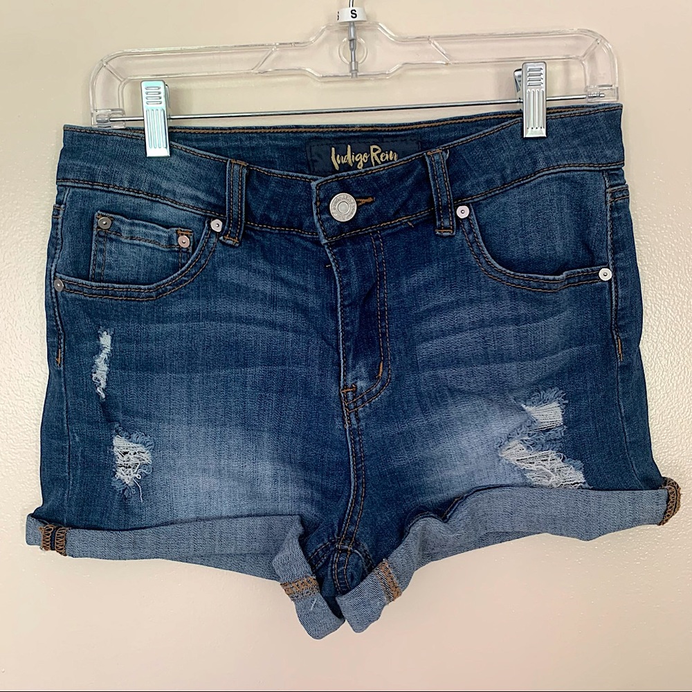 Indigo Rain 11/29 Distressed Denim Shorts